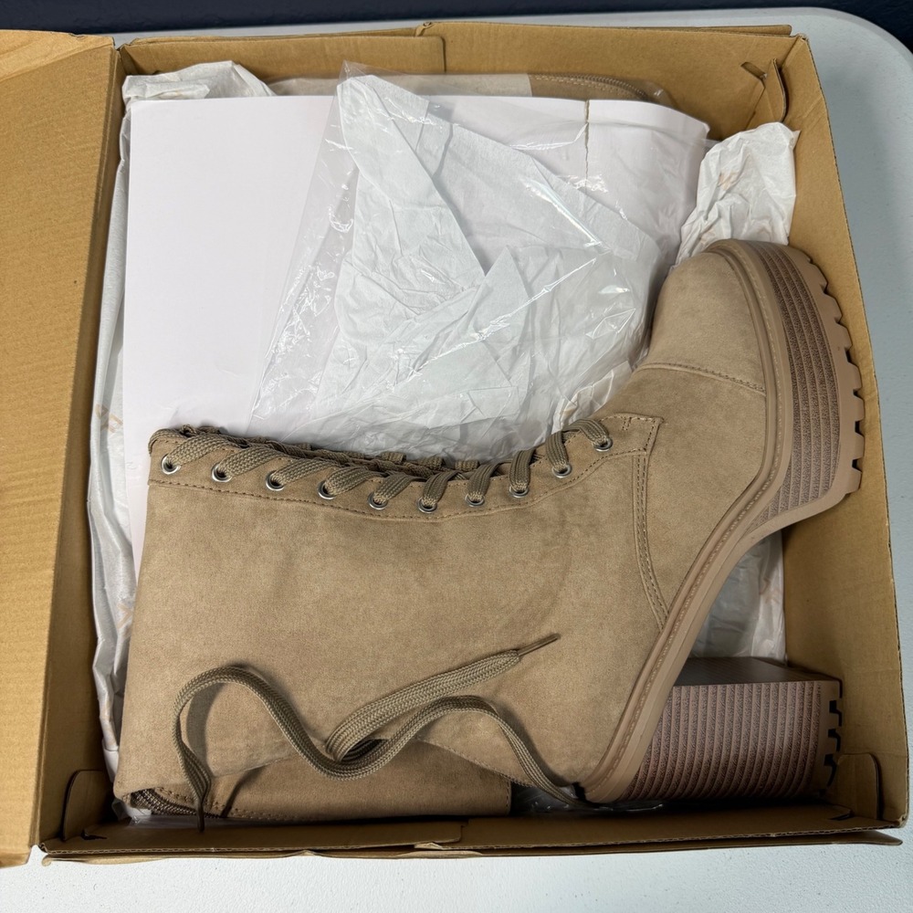 Kitt Heeled Boots Portabella Faux Suede Lace Up Back Zip Platform Combat 9